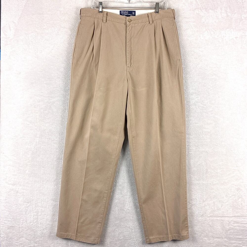 Vintage Polo Ralph Lauren Pants Men 36x34 (34x33) Brown Hammond Pleated Preppy